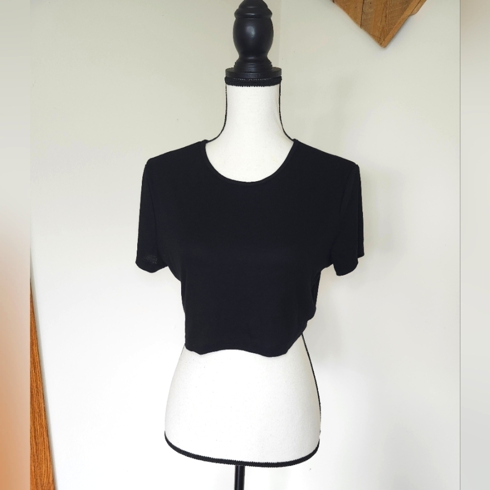 Shein Ribbed Black Crop Top Shirt